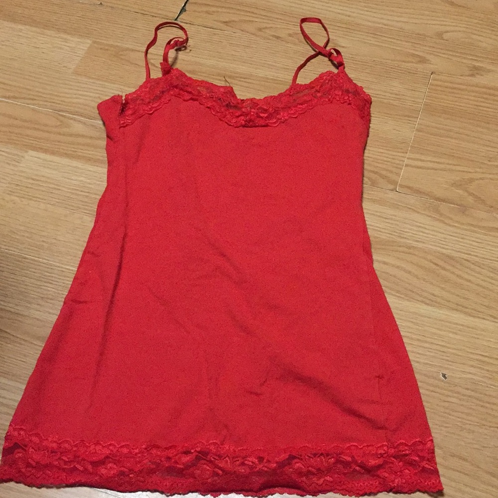 Deb red spaghetti strap lace tank top
